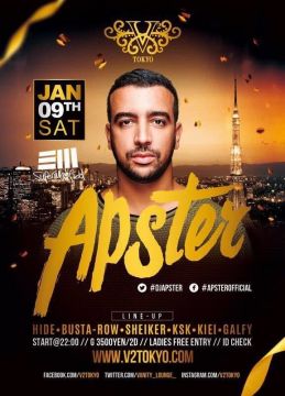 ★★1/9(土)AfroJackの秘蔵っ子と称されるネクストスター『APSTER』が再びV² TOKYOに登場！前回登場時に脅威の盛り上がりを見せた、あの熱気をもう一度！★★